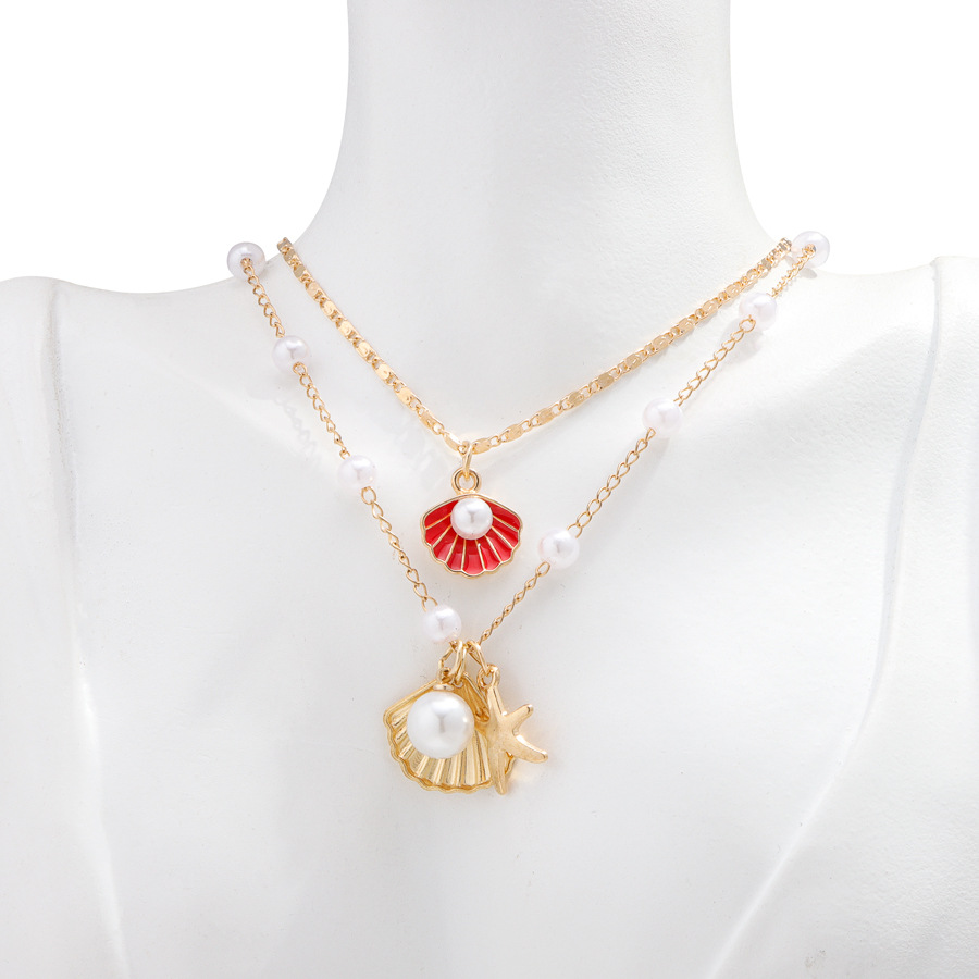 Shell imitation pearl necklace set metal starfish design sense of necklace fashion versatile niche marine resort style