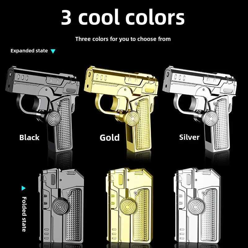 Multi-function Folding Dual Form Decompression Gyro Gun Lighter Gift Box Creative Deformation Windproof Pistol LighterC250312