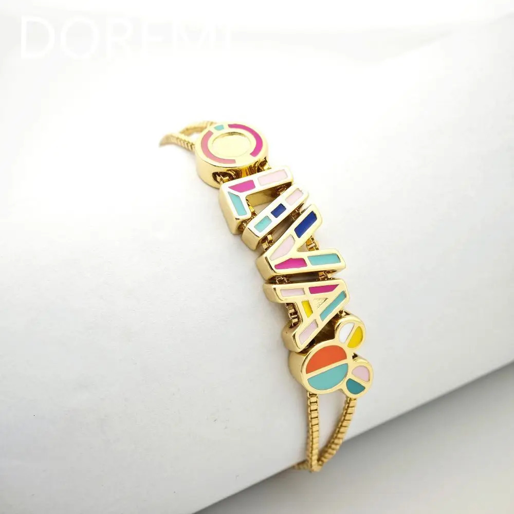 Doremi enamel letter bracelet custom slider name chain heart-shaped colored letters DIY womens bracelet 250303