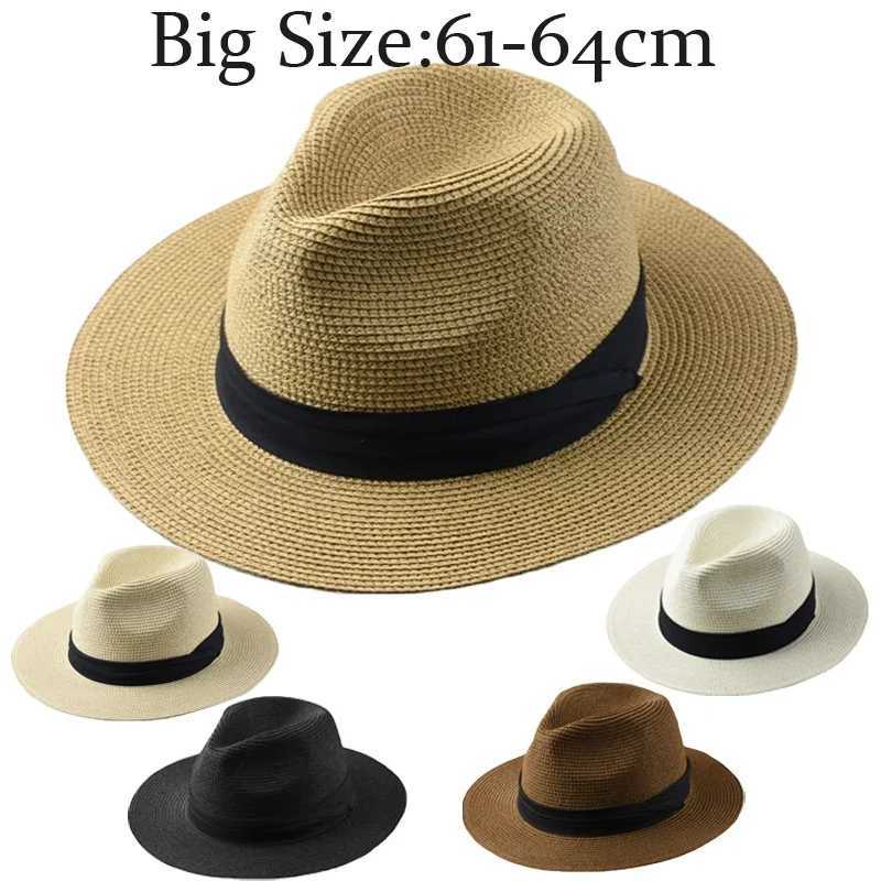 Large size XL61-64cm Panama hat mens beach womens wide Brim straw hat womens summer sun hat Plus size Fedora hat 55-57cm 58-60cm W250307