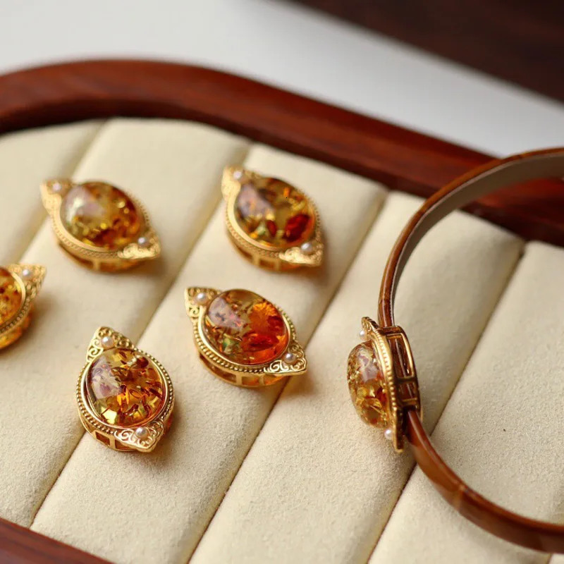 100% Natural Amber Bracelet Sterling 925 Silver Leather Bangle Yellow Gold Gemstone 10*12mm for Women Party Jewelry Gift 250303