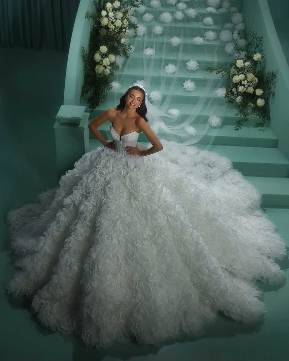 Exquisite Ball Gown Wedding Dress For Women Sweetheart Neck Sleeveless Bridal Gowns 3D wer Ruffles Sweep Train Dresses Custom Made vestidos de novia