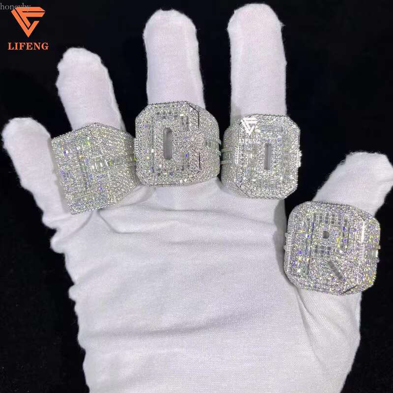 Jewelry Trendy Sterg Sier Iced Out VVS Moissanite Dia Engagement Custom HipHop Letter Ring for Men