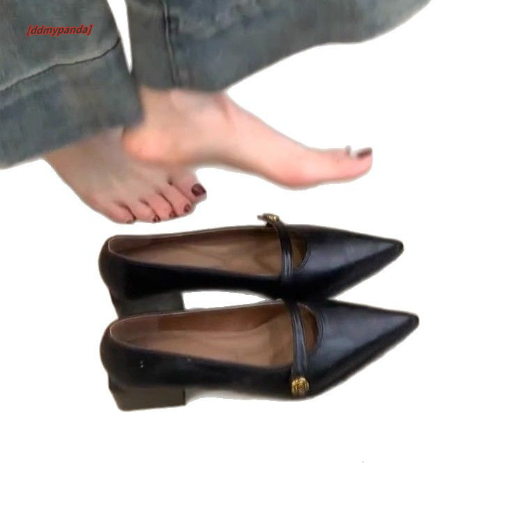 Shallow mouth high heels, women's mountain camellias, one button thick single order shoes, pointed temperament, Mary Jane shoes #ddmypanda