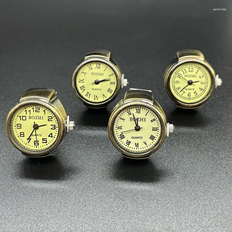 Cluster Rings RetroGem Vintage Copper Color Roman Dial Watch Fashion Finger Accessories Alloy Shell Quartz Men&Women Jewelry Gift