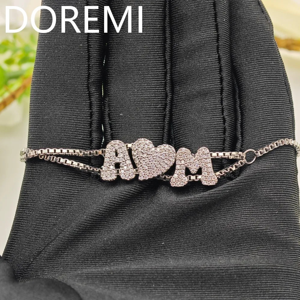 DOREMI A-Z Alphabet Letter Bubble Cz Name Slider Letters DIY Custom Name Letters Slide Heart Charms Slide Bracelet 250303