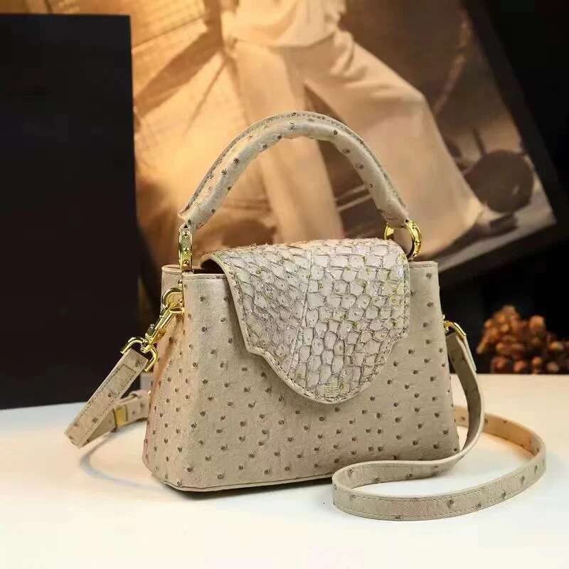 High-End Brand Women's Handbag Spring New Fashion Ostrich Pattern Crossbody Shoulder Pink Black Flap Gold Bag