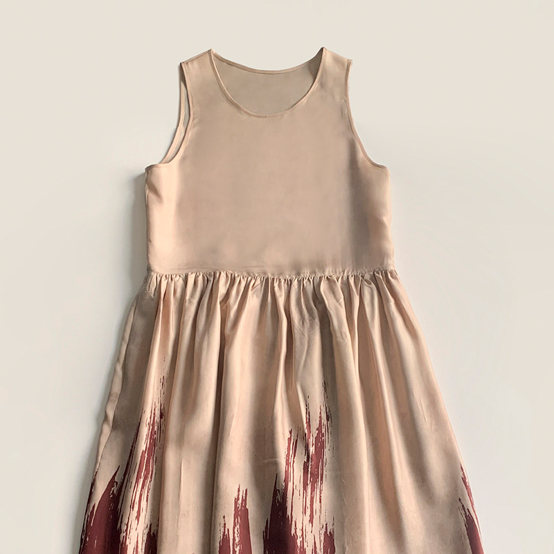 (264) Contrast color JI simple glossy vest long dress viscose cupro loose big skirt