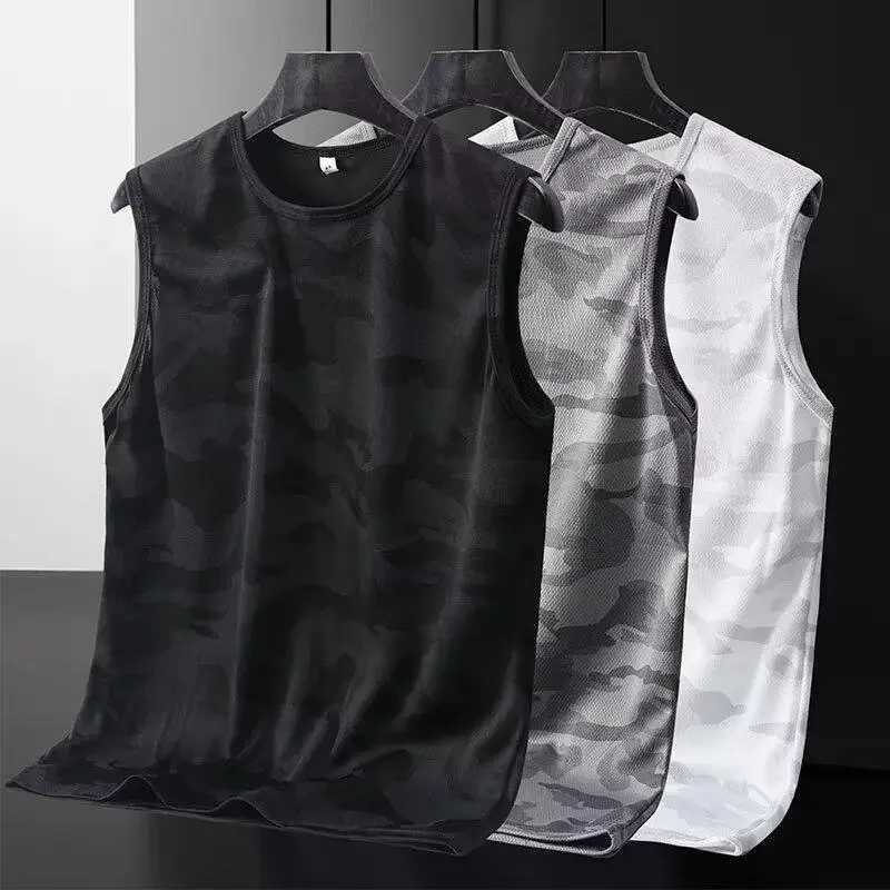 2024 Summer Ice Silk Quick Dry Vest Mens Shoulder Vest Loose Fit Plus Size Mens Sports Basketball Fitness No Sleeve T-Shirt TrT250318