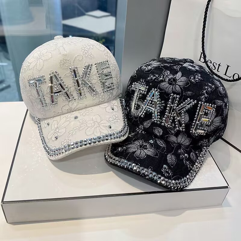 Hat Duck Tongue Hat Womens Face Show Small Spring and Summer New Style Water Diamond Baseball Hat Summer Letter Sunscreen Hat Korean Edition Sunscreen