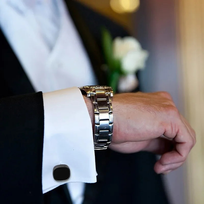 HAWSON Cufflinks and Studs for MenFashion Black Stone Cufflinks and tuxedo shirt Studs Set-Party for men Accessories Gift 250227