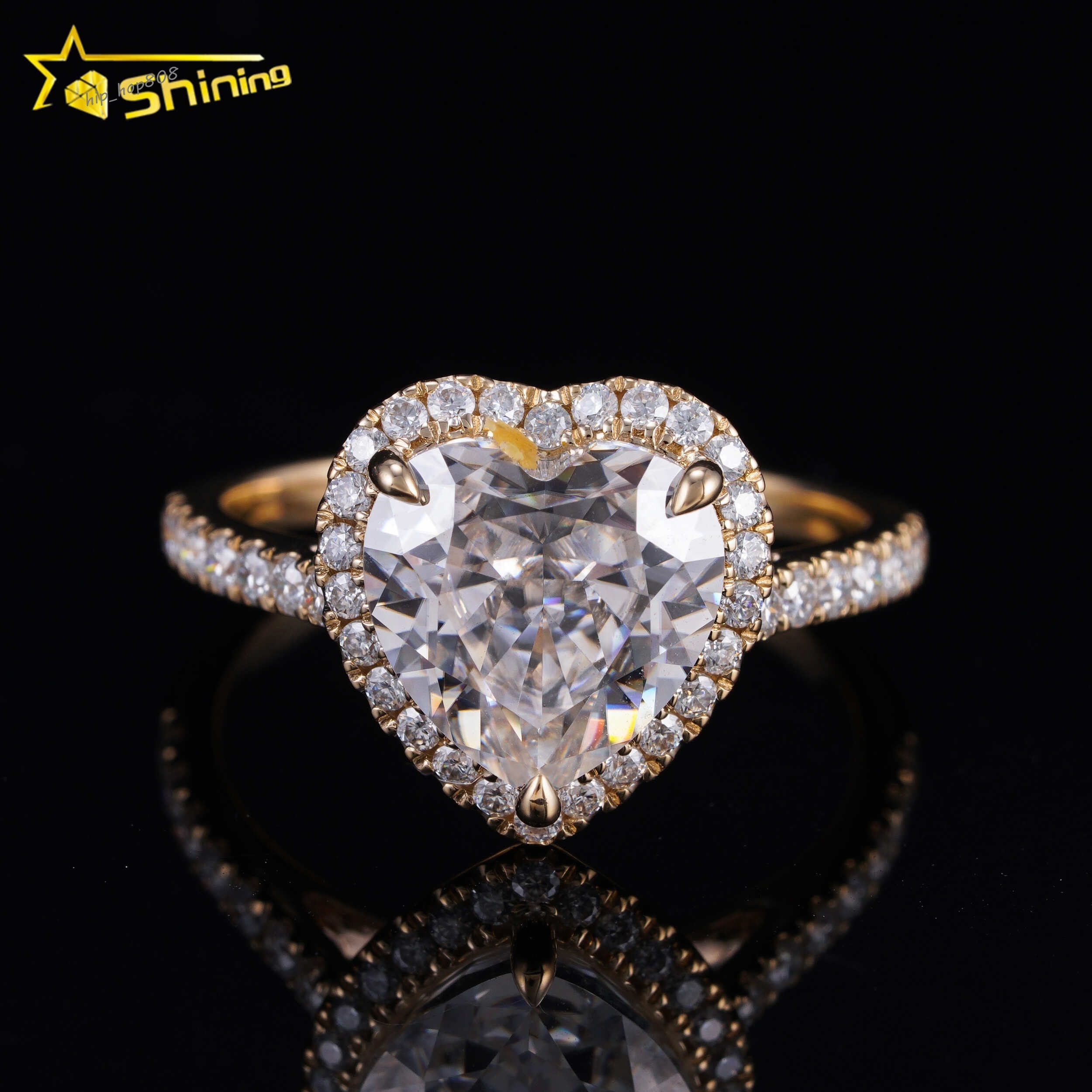 Pass Dia Tester Hot Selg 3ct 14k Gold Heart Moissanite Engagement Ring for Women