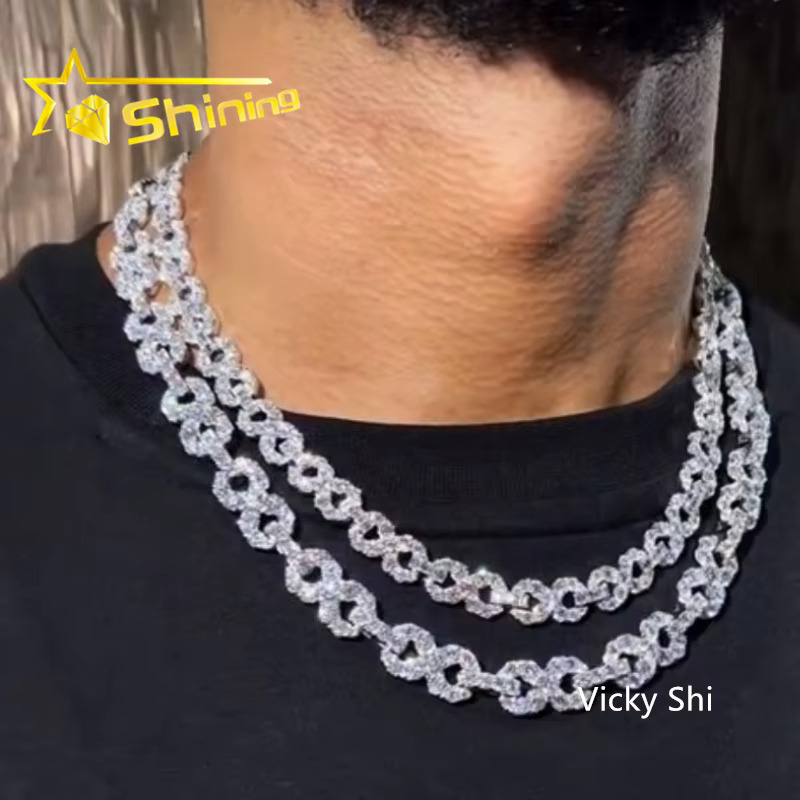 Hip Hop Jewelry 925 Silver Iced Out Infinity Necklace Pass Diamond Tester 16MM VVS Moissanite Diamond Cuban Link Chain