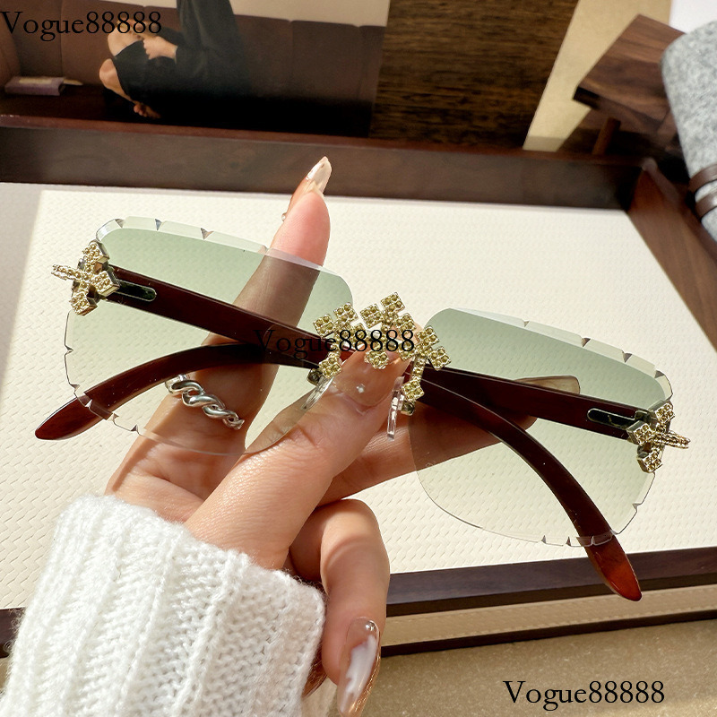 New personalized frameless serrated square cut ins fashionable diamond inlaid outdoor sun protection street photography sunglasses