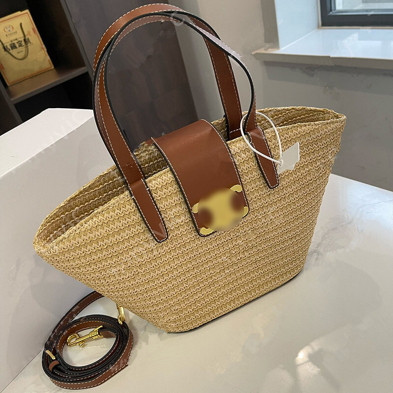 Designer Straw Tote Bag For Women Summer Classic Gold Buckle Beach Bag Crossbody Bag Luxury Handbags Purse Designers Tote 0636