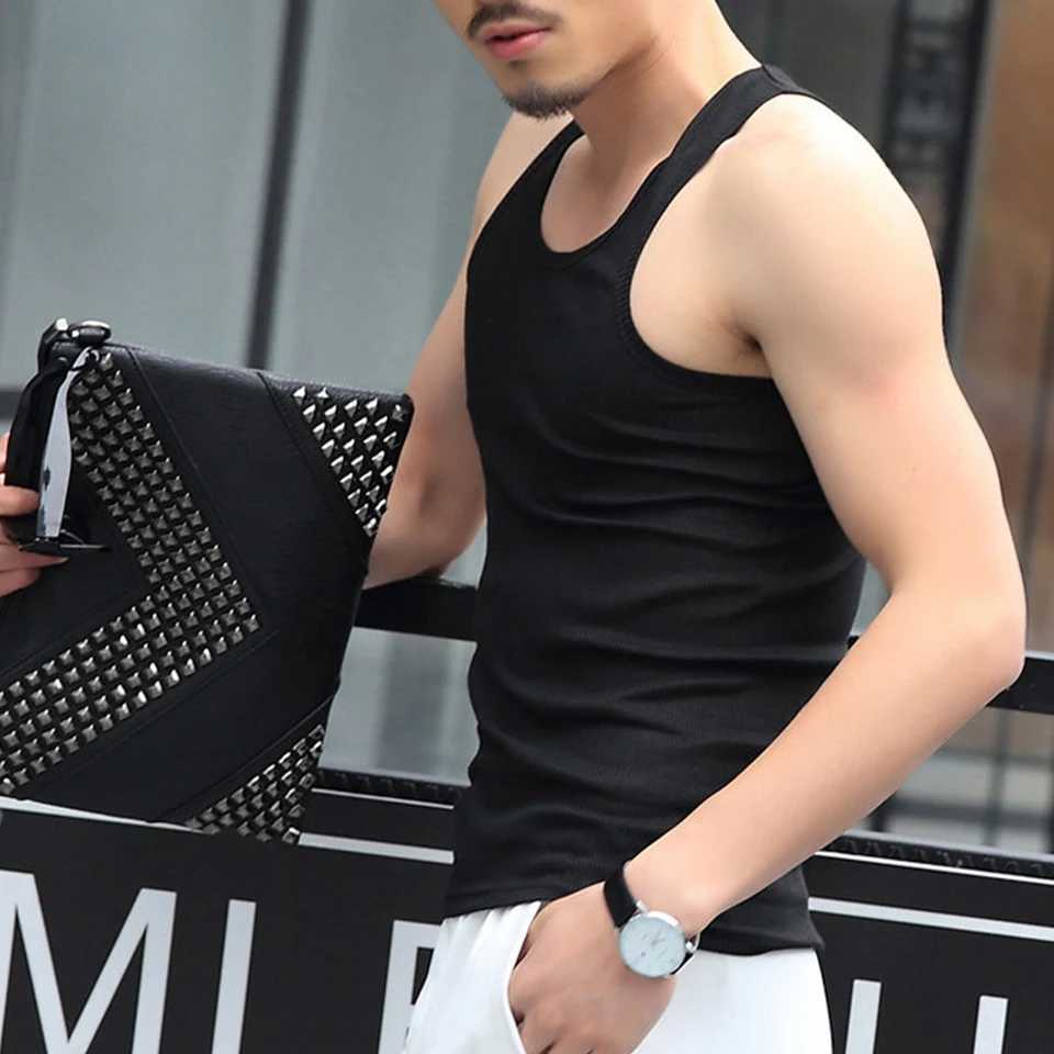 Men Elastic Breathable Sleeveless Tank Tops Undershirt Gym Workout Stringer Fitness T-Shirt Beater Undershirt Casual Mens VestT250318