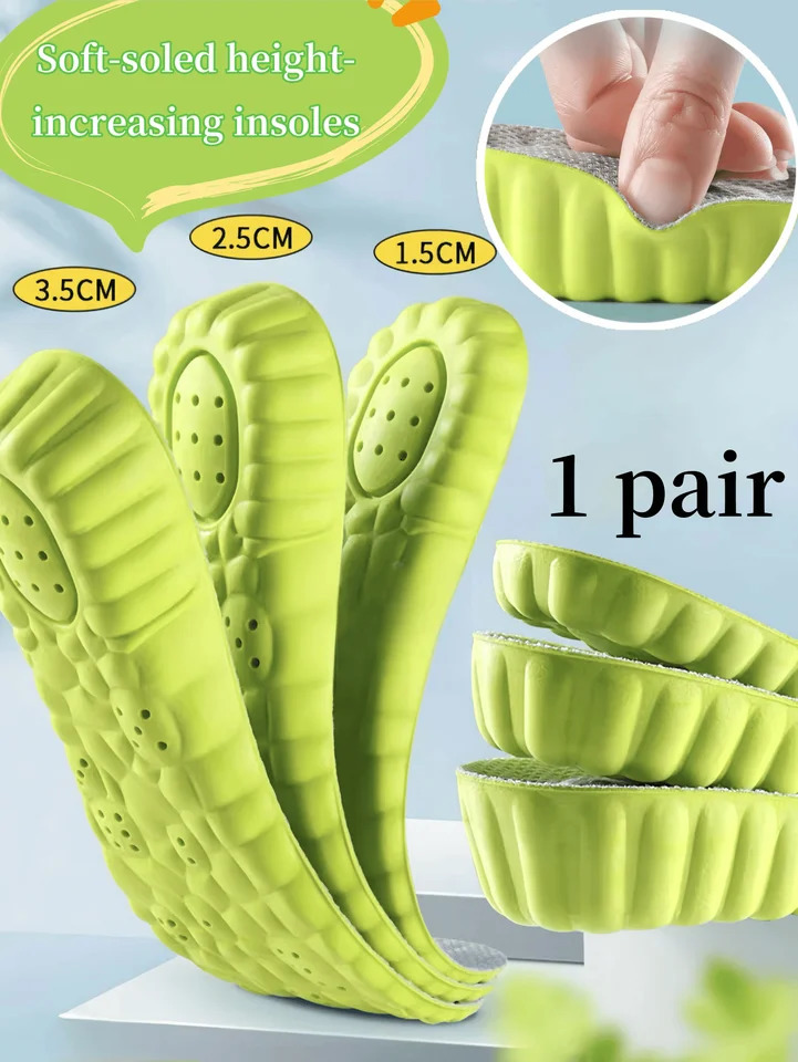 1 Pair Of Highly Flexible Latex Height Increasing Shock Absorbing Sports Insoles Breathable Long Time Standing 250306