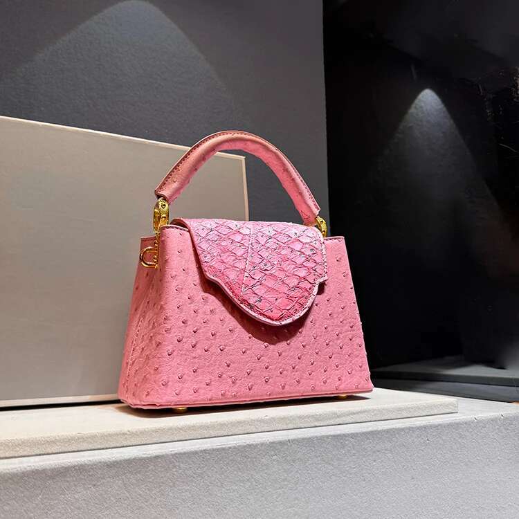 Designer Brand New High Quality Leather Handbag For Women Fashion Ostrich Print Single Shoulder Crossbody Bag Hot Sale