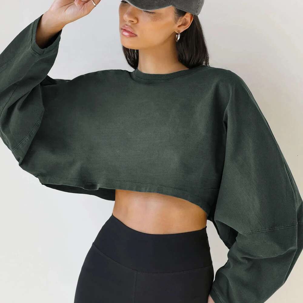 hoodie hoodie Women Sports Crop Top T-Shirts Gym Yoga Loose Tops Long Sleeve Sportswear Workout Clothing Fiess Smock Spring Autumn jacket jacket