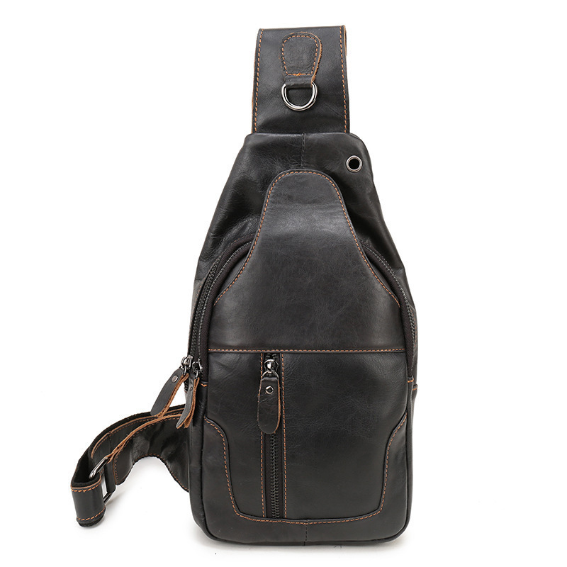 Mens leather chest bag head layer leather chest bag casual style one shoulder bag large capacity 240824