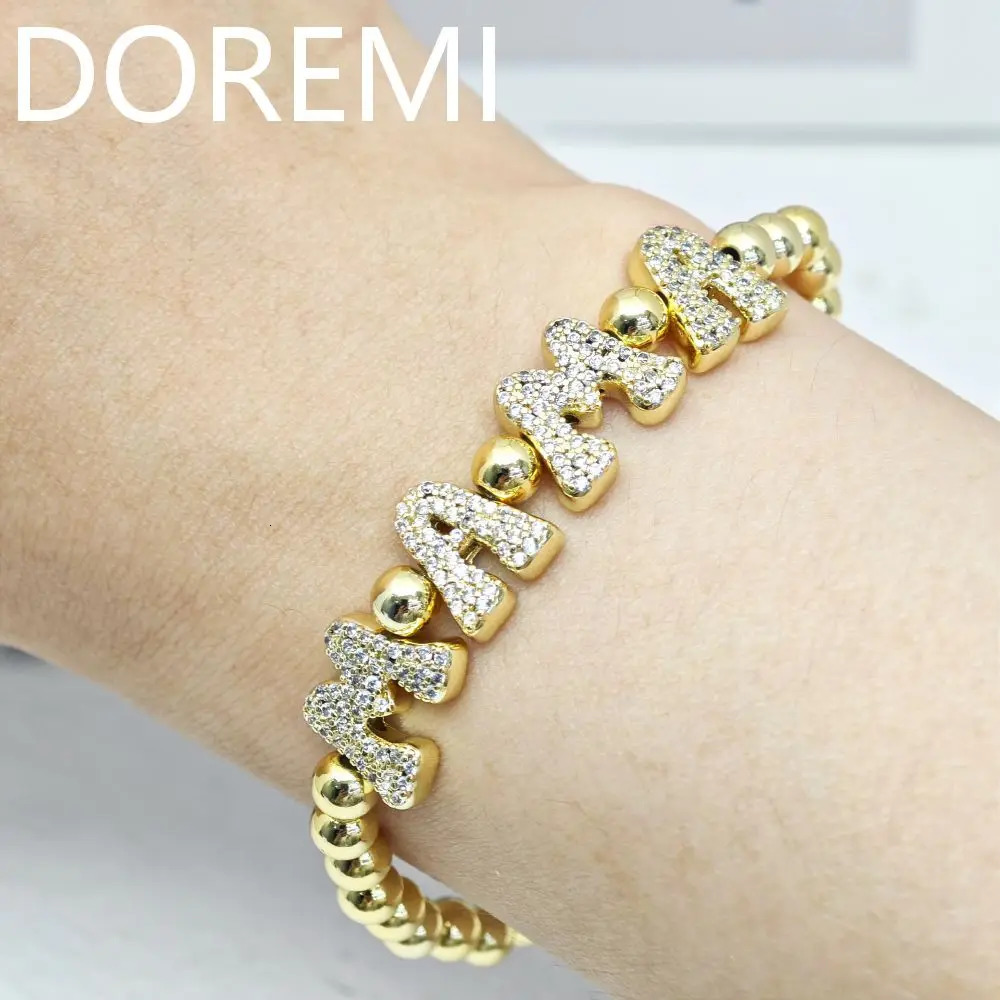 DOREMI Brass Letters Beads Bracelet Custom Jewelry Gift Friendship Bracelets Beads Personalized Initial Bubble Letter Bracelet 250303