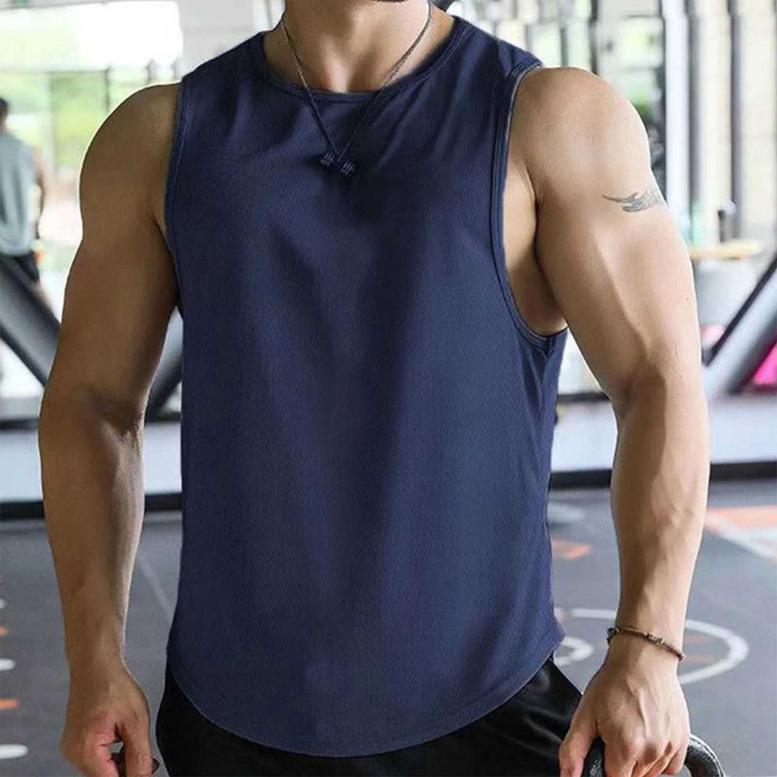 Summer Mens Sports Training Vest Fitness Basketball Sleeveless Shirt Exercise Mesh Quick Dry Running Gym Fitness Men Tank TopT250318