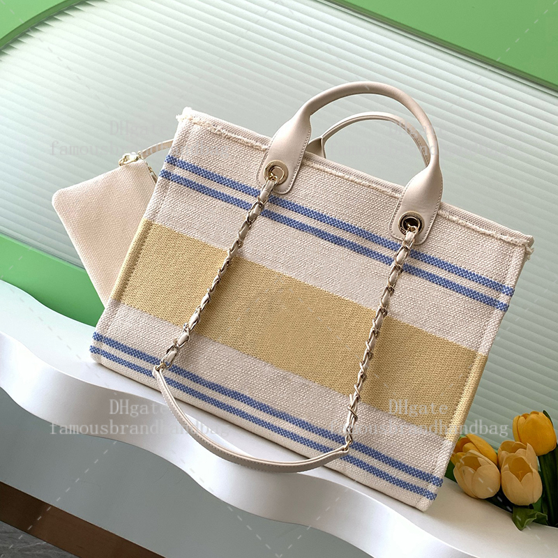 Canvas Large Beach Tote Bag with Luxurious Chain Strap - Durable 50cm Shopper C128