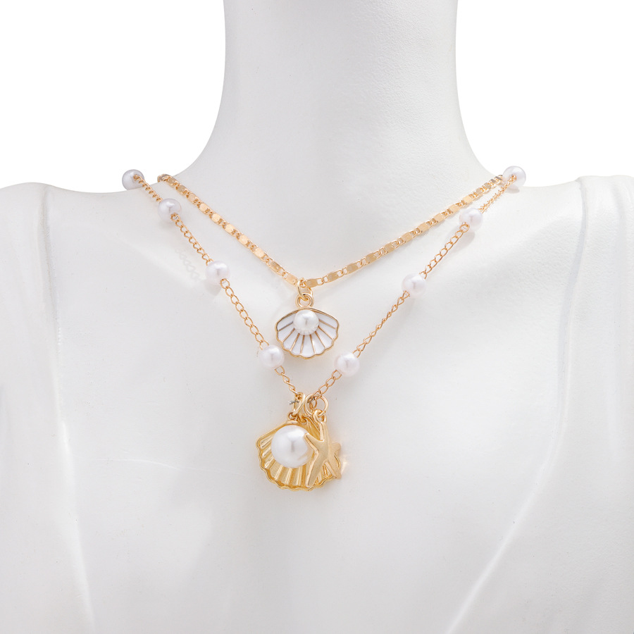 Shell imitation pearl necklace set metal starfish design sense of necklace fashion versatile niche marine resort style