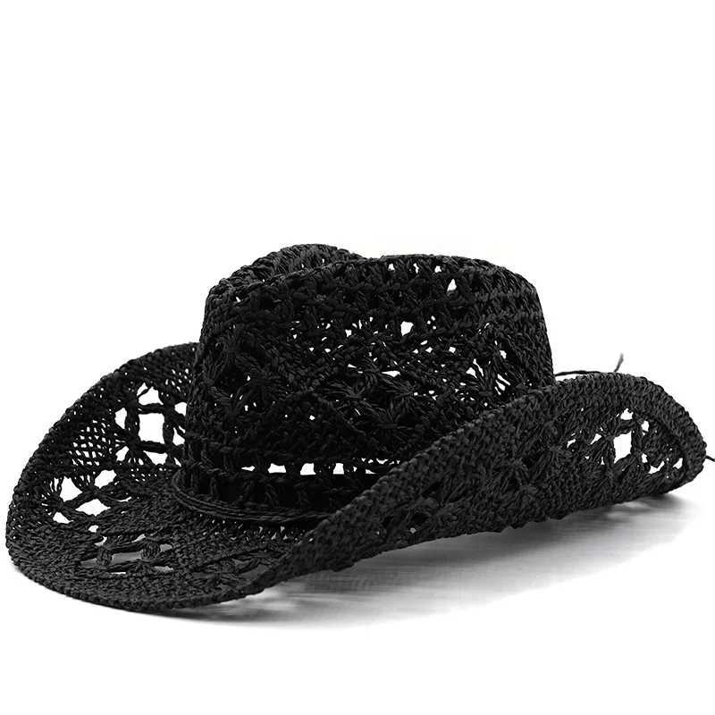 Straw Hats Cowboy Woven Hand knitting Sun Hats Western Cowboy Hats Foldable Roll up Cap Travel Dresses Office gift Men Women W250307