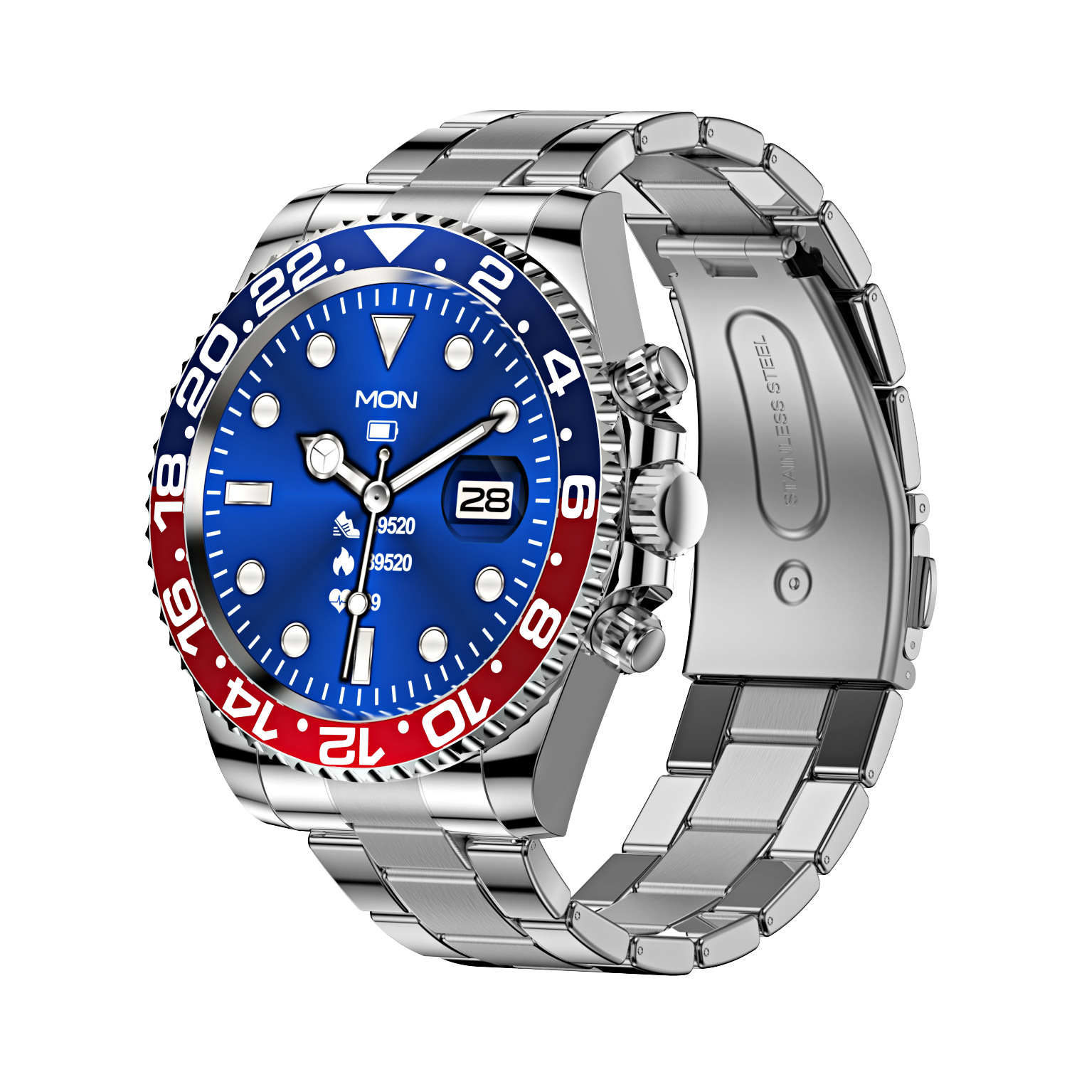 Stainless Steel Smart Sports Watch with Fitness Tracking & Notifications
