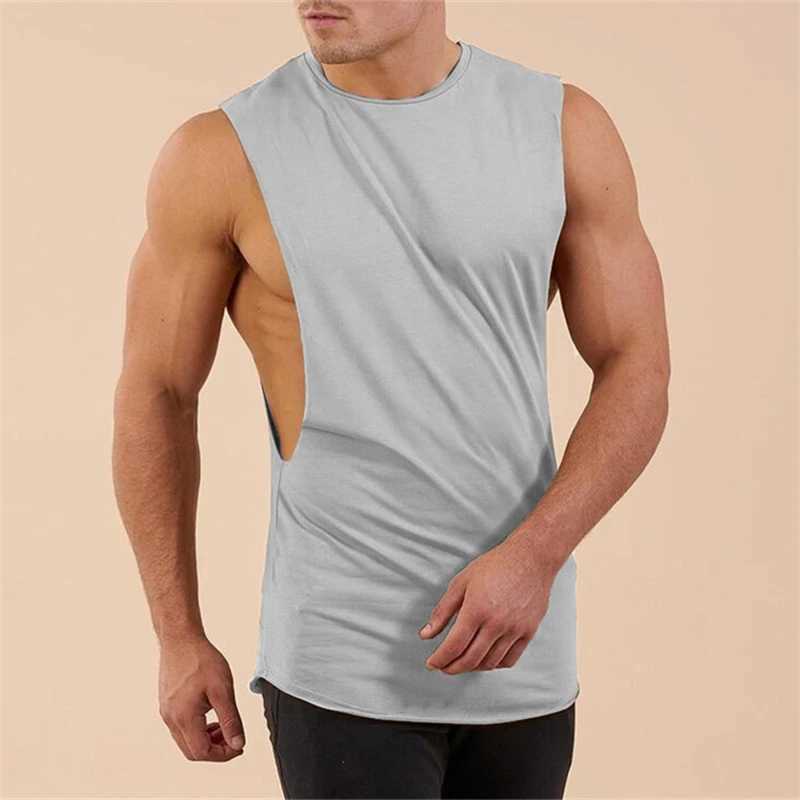 New Summer Gyms Fitness Bodybuilding Tank Tops Stringer fashion mens workout clothing Loose open side sleeveless shirts VestT250318