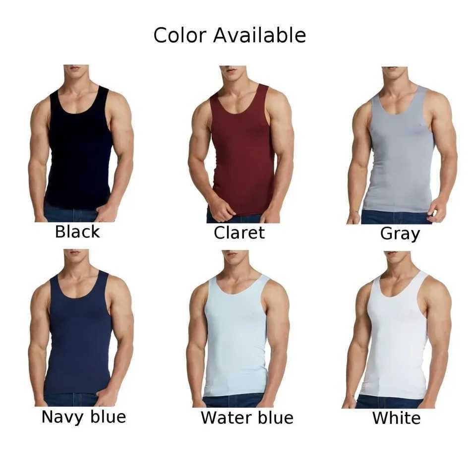 High Elastic Mens Sleeveless Vest Seamless Ice Silk Top For Sports And Leisure White/Black/Navy Blue/Claret/Gray/Water BlueT250318