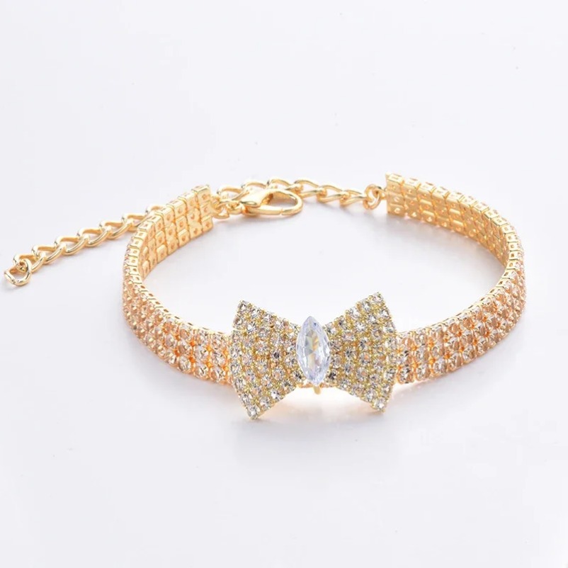 Cat Dog Collar Adjustable Pet Necklace with Diamond Zircon Bone Pendant Jewelry Luxury Metal Copper Puppy Collars Dog Supplies