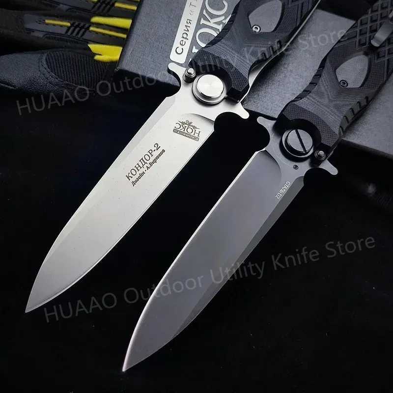 Tactical Russian HOKC military folding pocket knife hunting G10 hand D2 steel self density wild survival flipping knife giftXJ250307