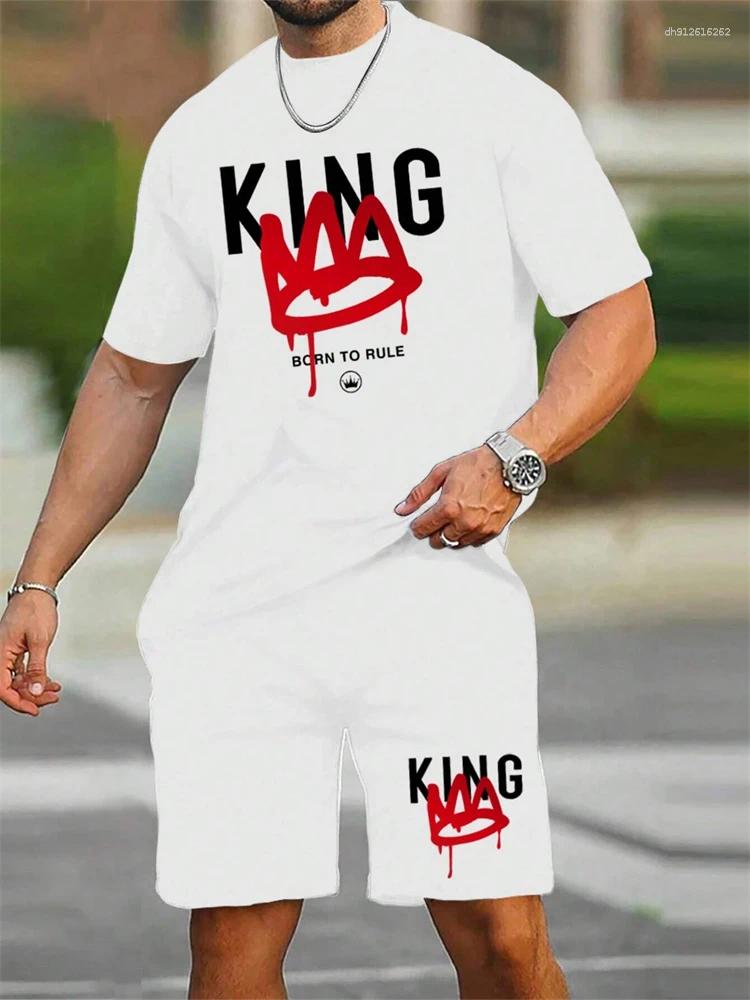 Men's Tracksuits Short Sleeved Shorts Set Fashionable King Printed T-shirt 2 Sets Casual Round Neck Jumper Breathable Sportswe