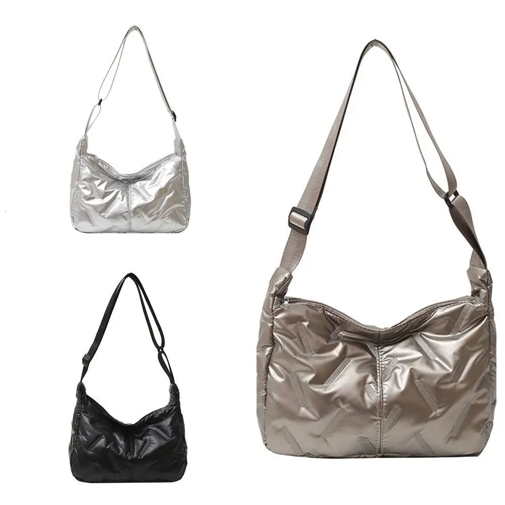 Dumpling Bag Bright Space Cotton Tote Korean Style Large Capacity Crossbody Down Shoulder Nylon Handbag 250227