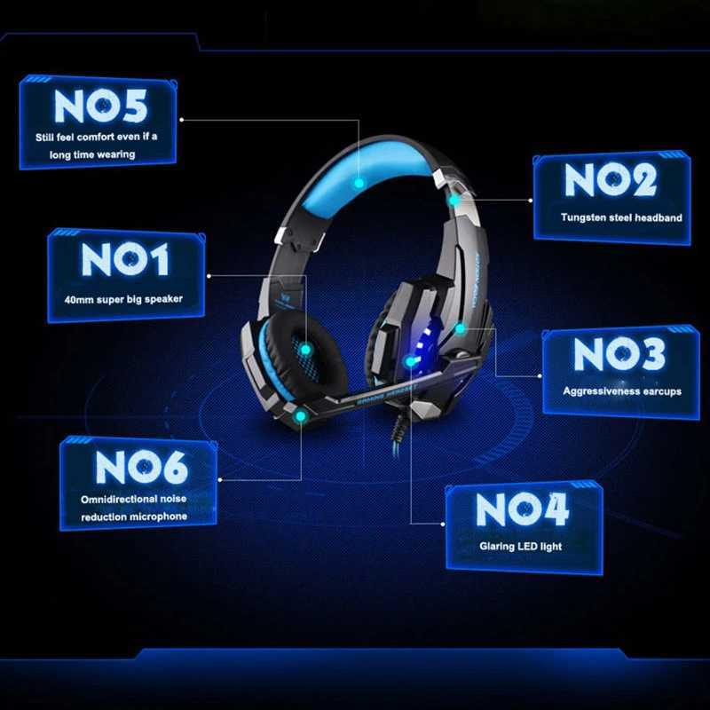 G9000 Gaming Headset Over-Ear Wired Headphones Deep Bass Stereo Casque LED Light Earphone with Mic for Switch XBOX PC X250307
