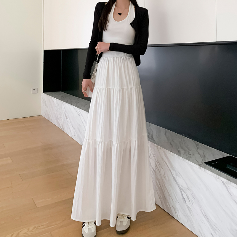 Y520534 White A-line skirt for women spring and summer 2025 new high waist slim drape cake skirt long skirt