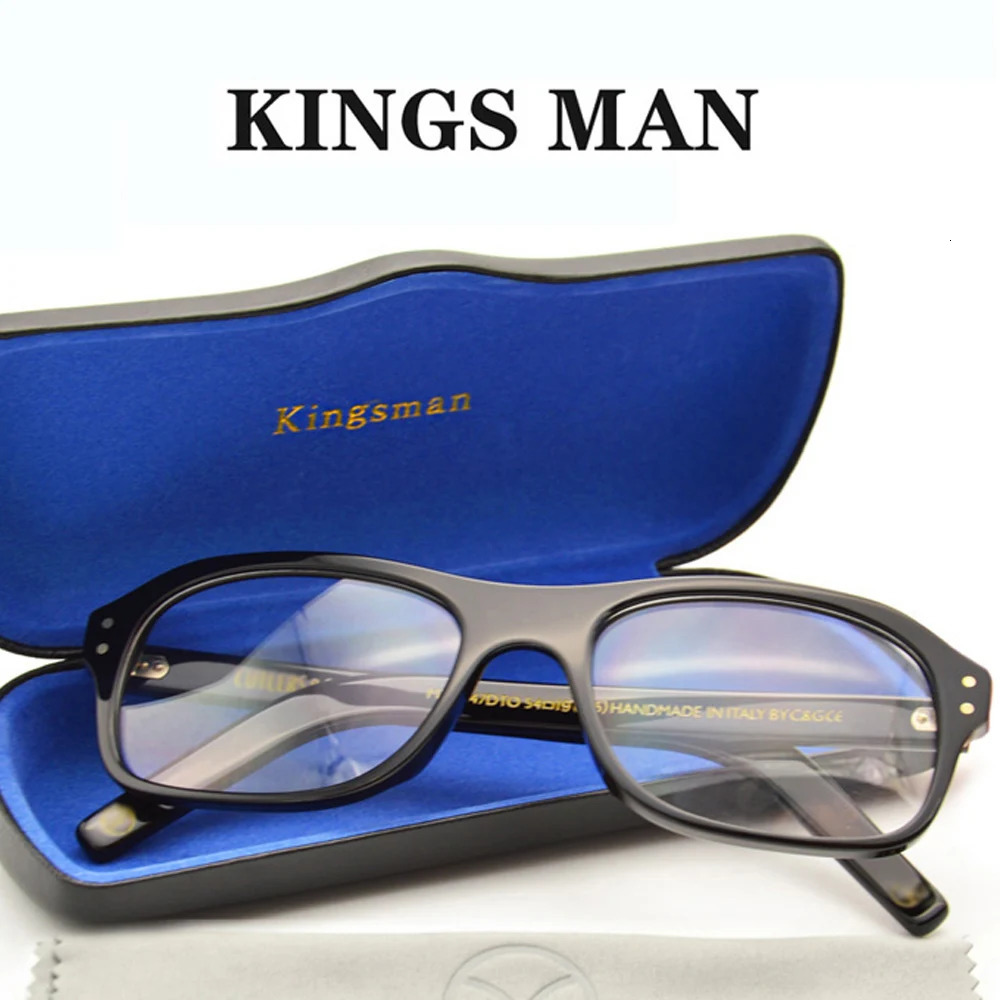 Kingsman Eyeglasses Frame with Case Retro Handmade Acetate Retangle Eyewear for Men Kingsman Agent Eggsy Glasses 250303