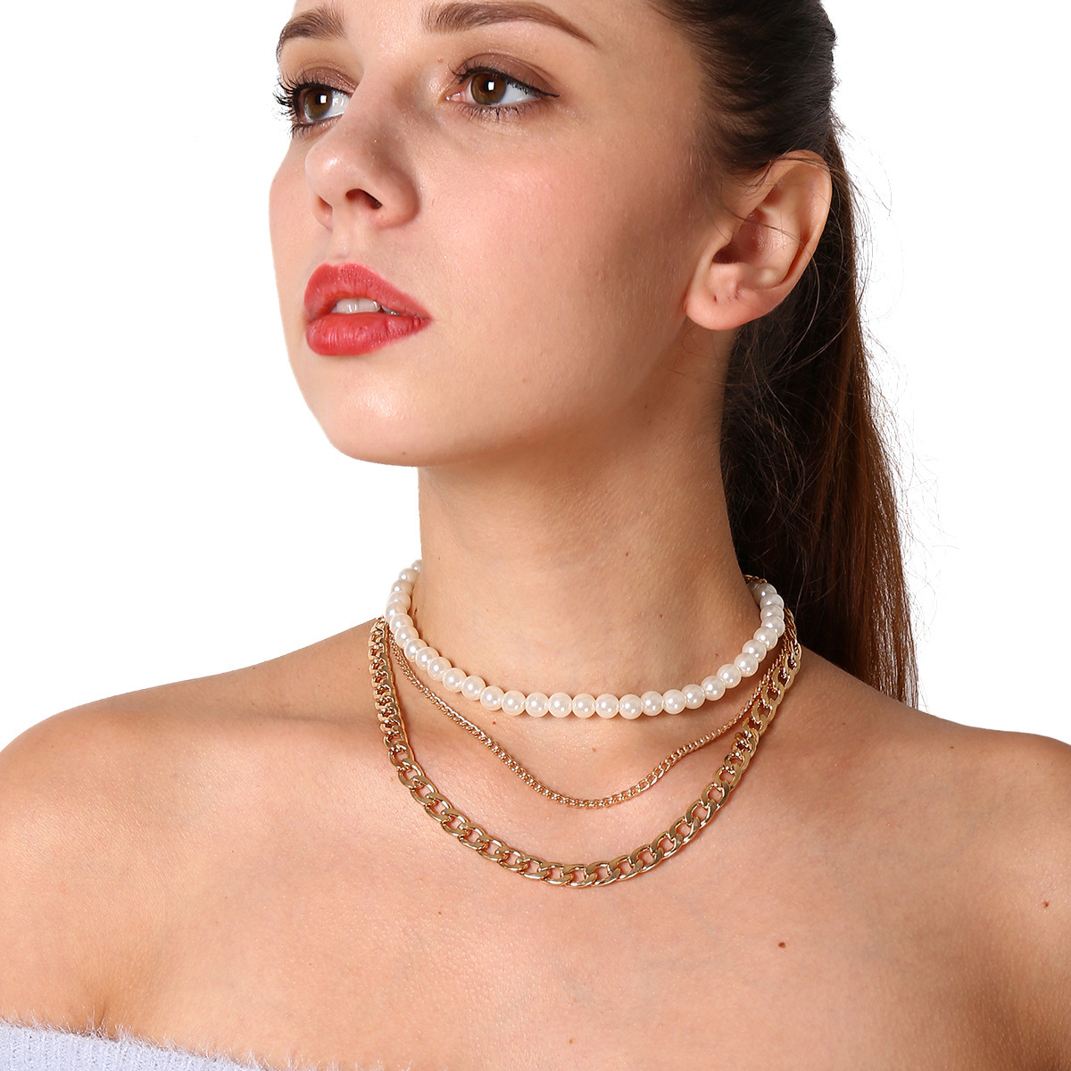 Multi-layer necklace elegant pearl necklace personality exaggerated necklace temperament popular alloy female jewelry in Europe and America