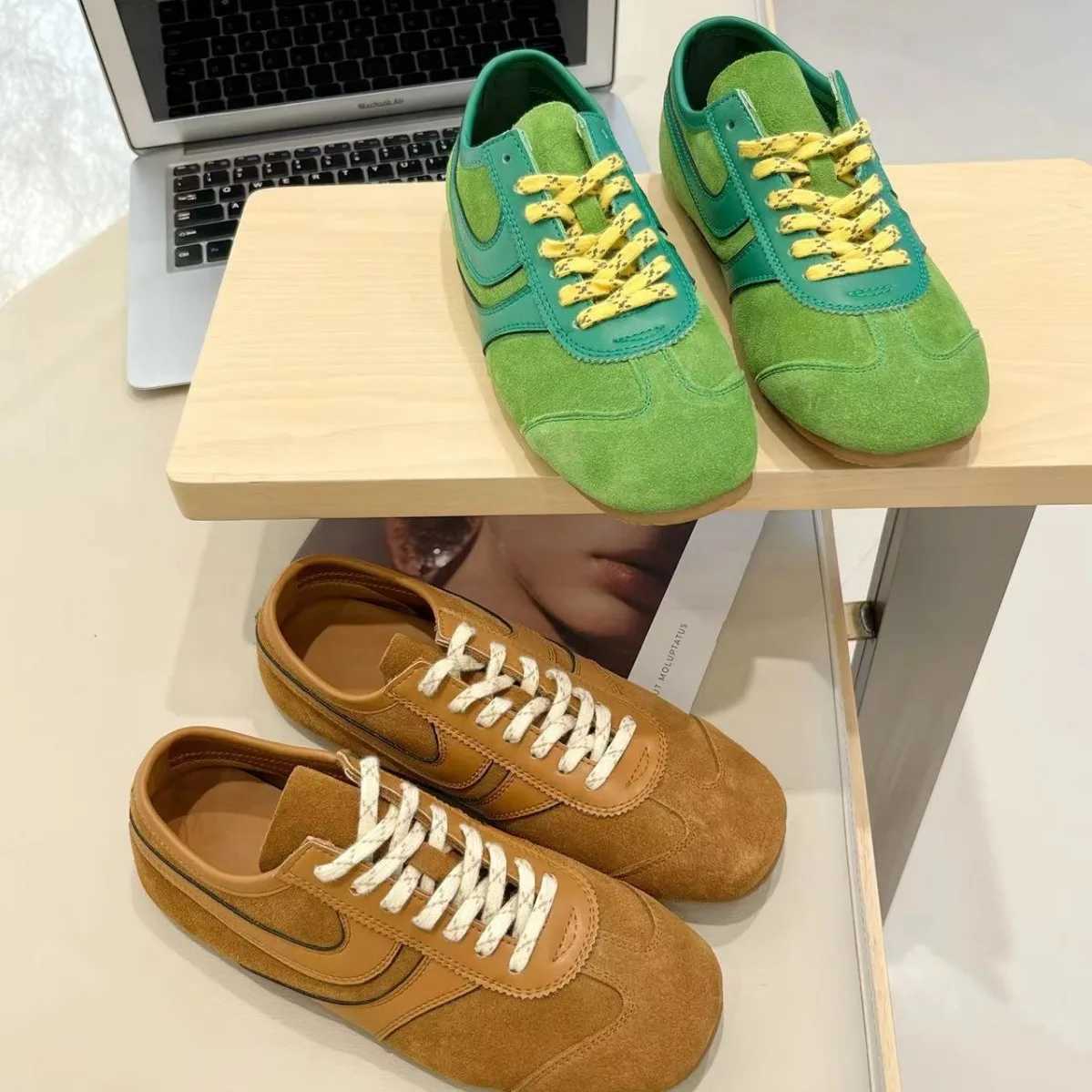 Womens Sneakers 2024 New Genuine Leather Ladies Moral Training Shoes Casual Spring Flat Shoes WomenC250307