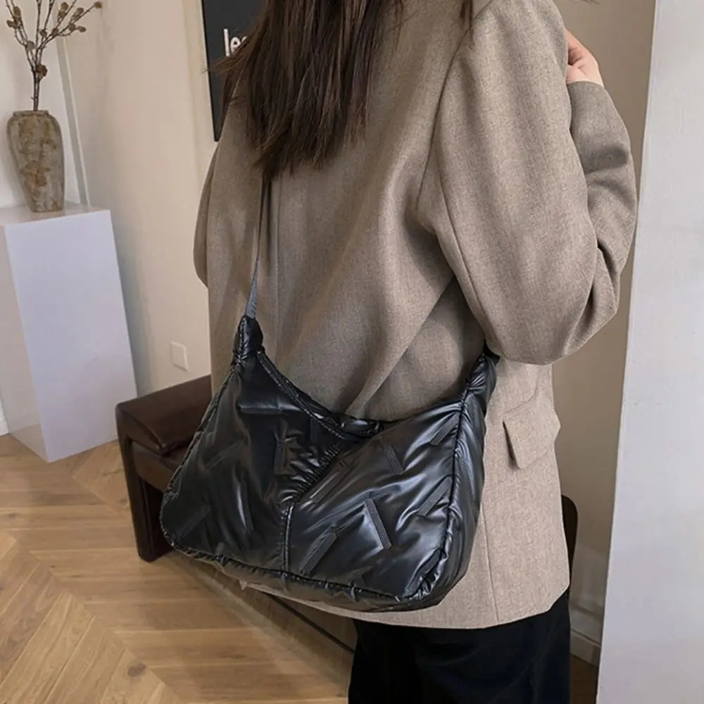 Dumpling Bag Bright Space Cotton Tote Korean Style Large Capacity Crossbody Down Shoulder Nylon Handbag 250227