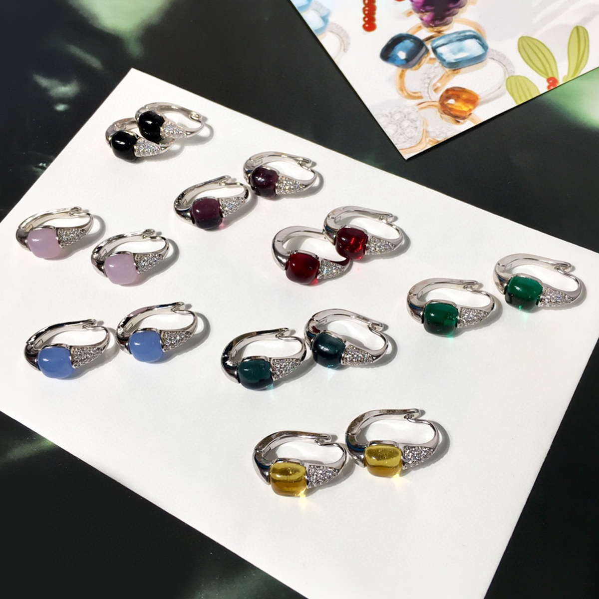 Elegant Mini Sugar Cube Earrings Gold Plated Brass with 8 Color Gemstones Sparkling Zircon Unique Design Vibrant and Chic Fashion Jewelry
