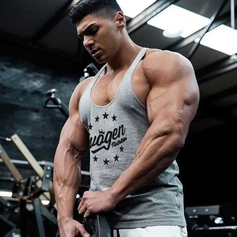 Summer new fashion cotton mens vest shoulder belt Breathable I-vest Jogger fashion gym exercise fitness wearT250318