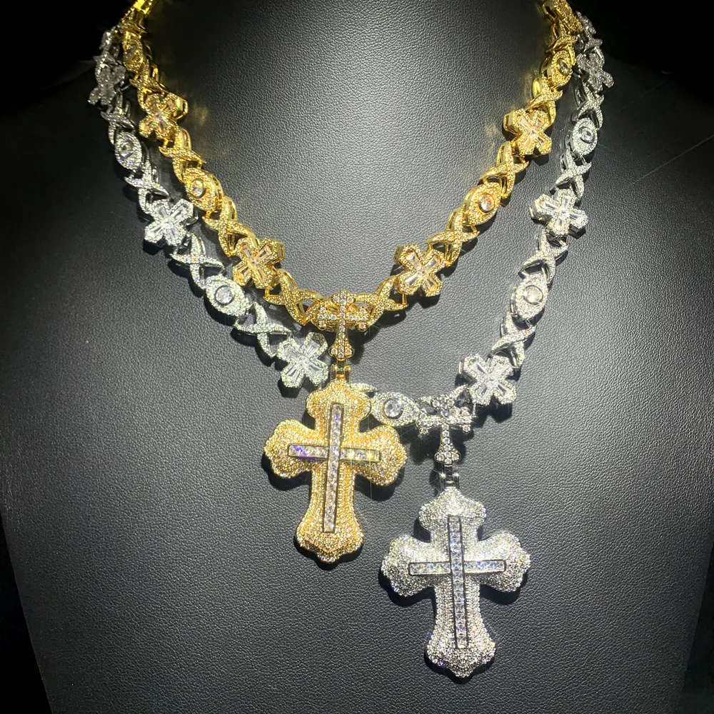 Mens Jewelry: Iced Out Eye Cross Pendant with Moissanite Cuban Chain Necklace - Statement Jewelry for Men