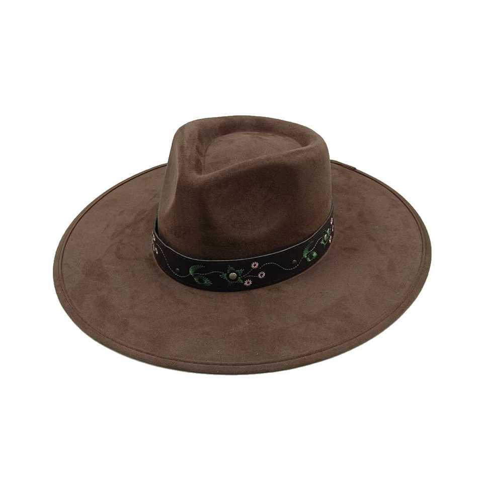 Vegan suede fedora hat with large teardrop top for women with stiff brim flat fashion hat suede hat hats for women W250307