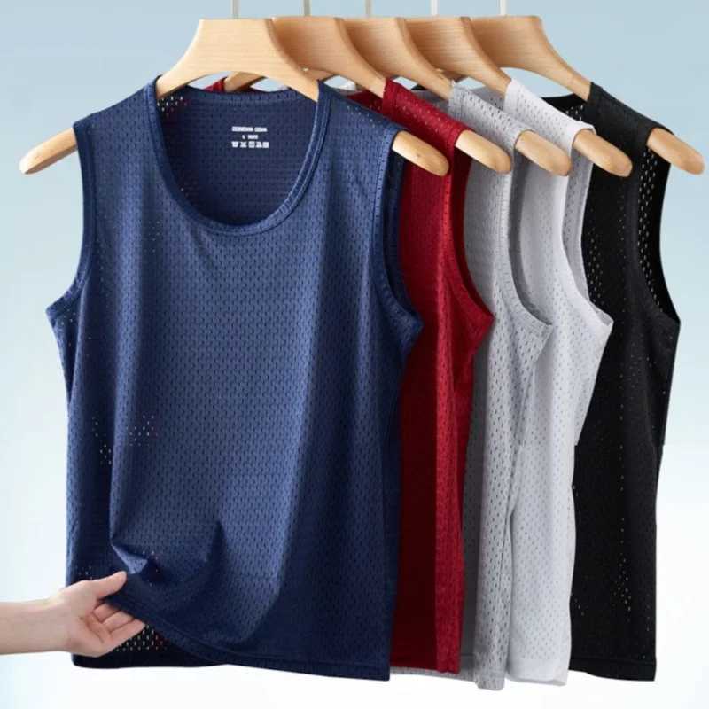 Mens Ice Silk Mesh Tank Tops Summer Quick-Drying Breathable Vest Bodybuilding Sleeveless Shirt Sport T Shirts Muscle SingletsT250318