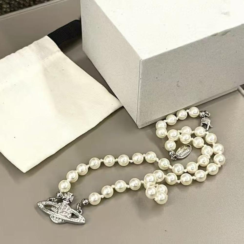 Designer Western Empress Dowagers Hot Saturn Pearl Necklace Womens High Edition Star Full Dia Collar Chain Necklaces For Women Jewelry