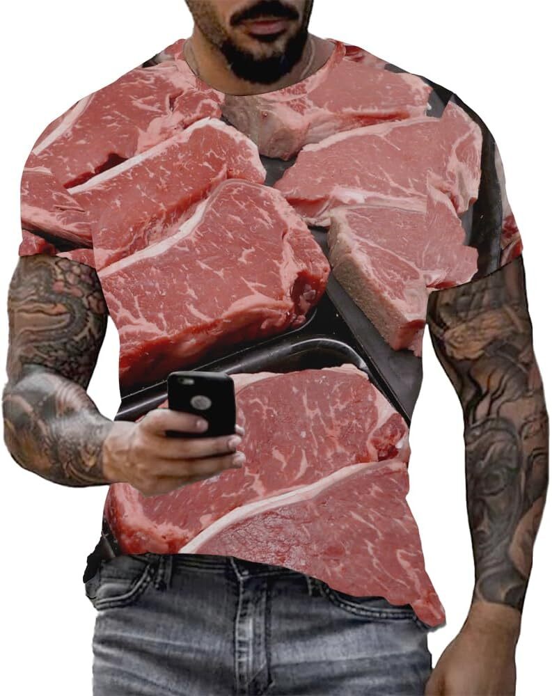 Mens T shirt Food Pattern Pure Cotton Creativity Men's T-Shirts Interesting 3D Printing Unisex T Shirt Moisture Wicking Comfort Tops tee Casual t