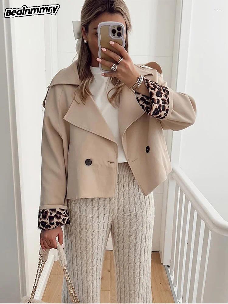 Women's Jackets Elegant Laple One Button Short Windbreaker Fashion Leopard Print Patchwork Long Sleeve Women Jacket Lady Spring Commute Coat